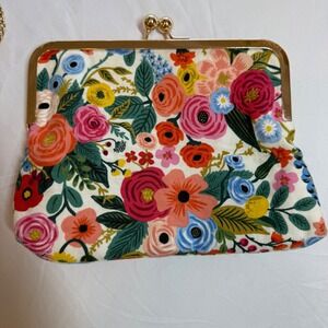 Kiki and Syds Floral Kiss Lock Clutch Crossbody Bag Gold Frame Chain Removable